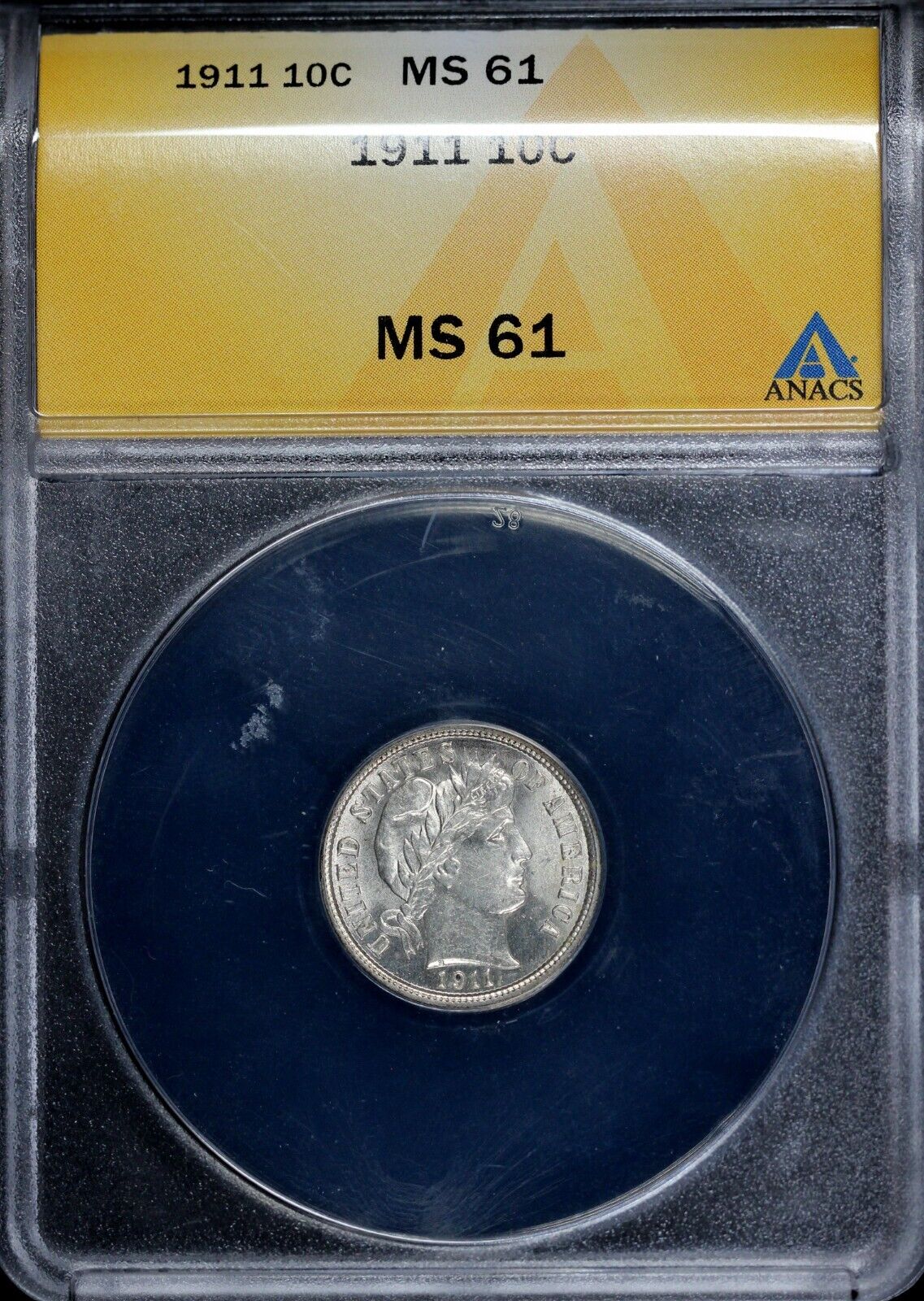1911 10c Barber Dime ANACS MS 61