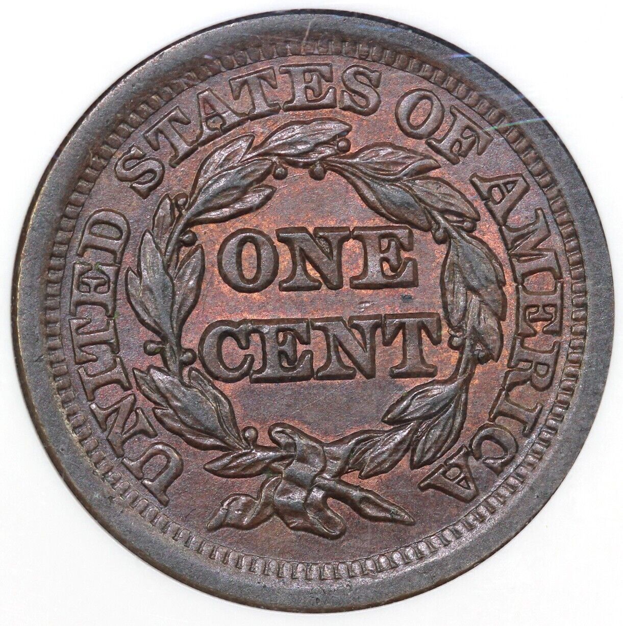 1849 1c N-7 Braided Hair Large Cent NGC MS 64 BN EX; Jules Reiver