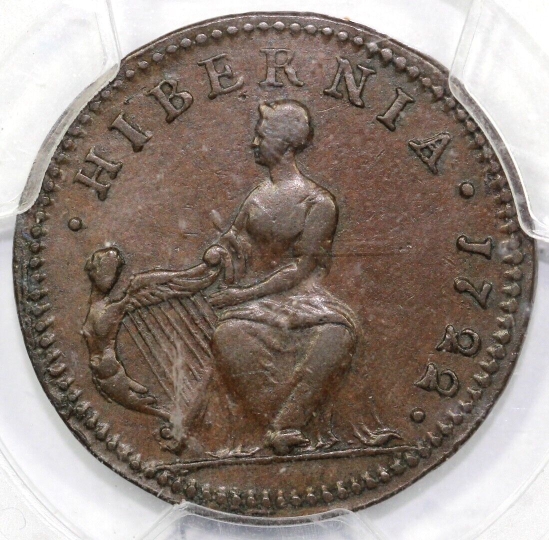 1722 1/2p 4.3-Bc.1 Woods Hibernia Harp Left PCGS AU 53