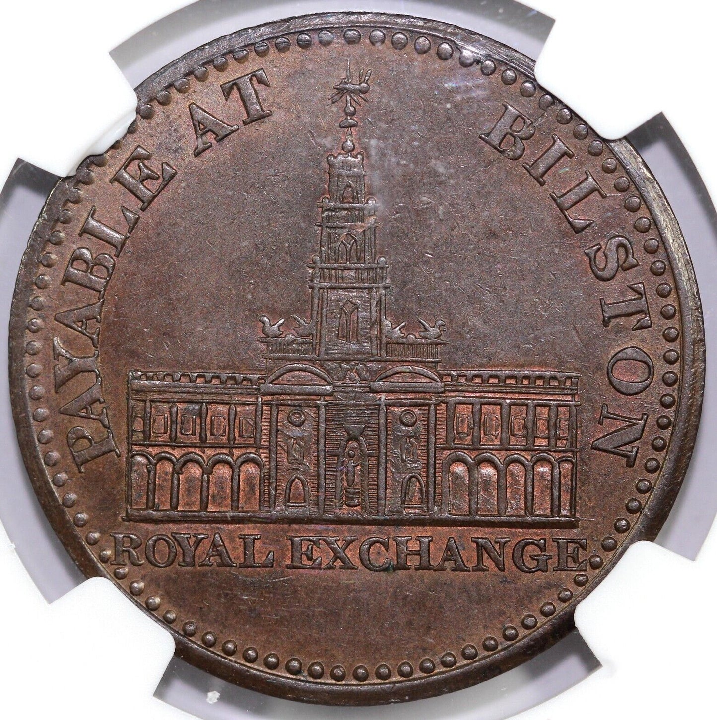 1811 1c Great Britain W-133 Bilston-Royal Exchange Penny NGC MS 61 *Clashed Dies