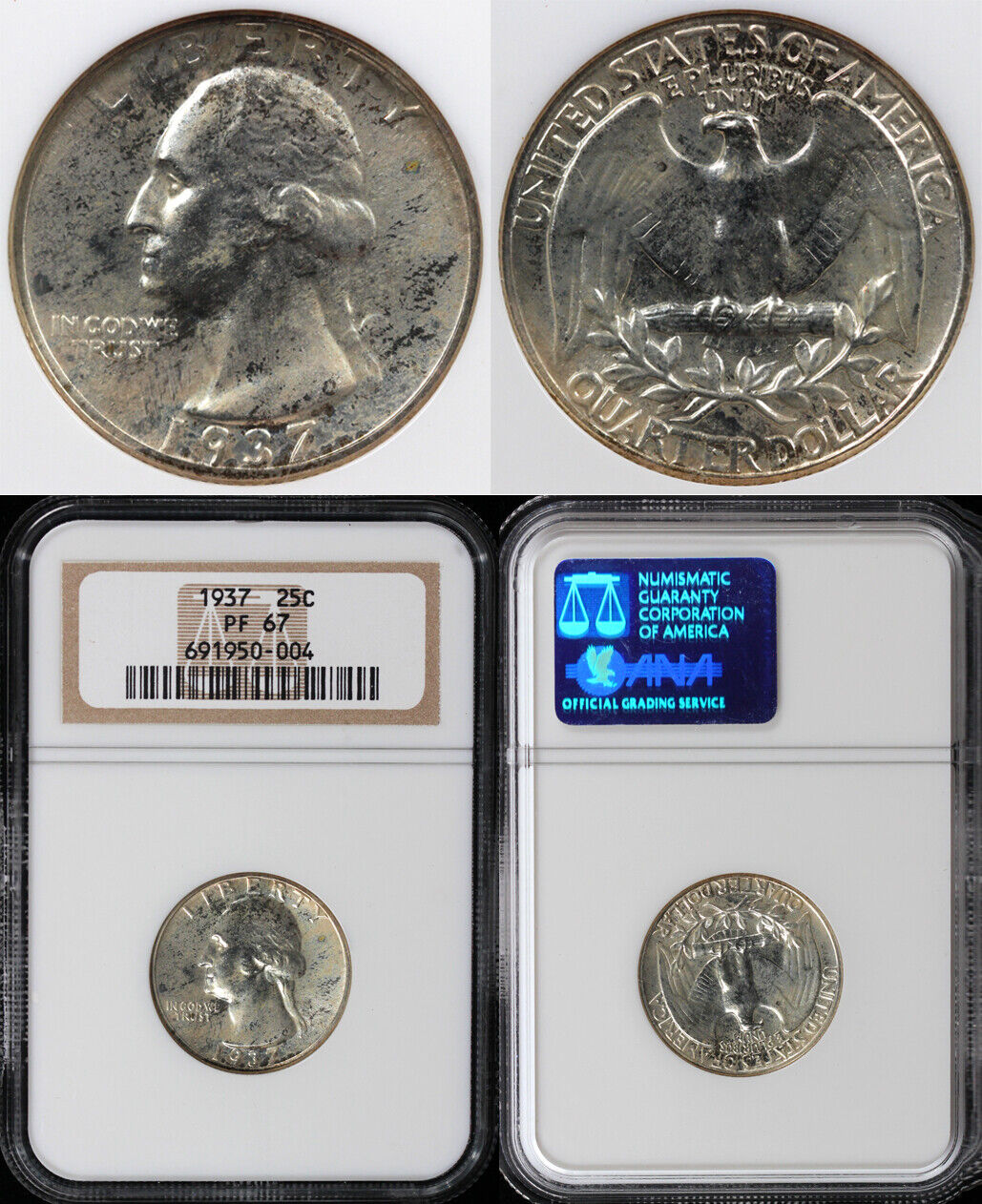 1937 25c Proof Washington Quarter NGC PF 67