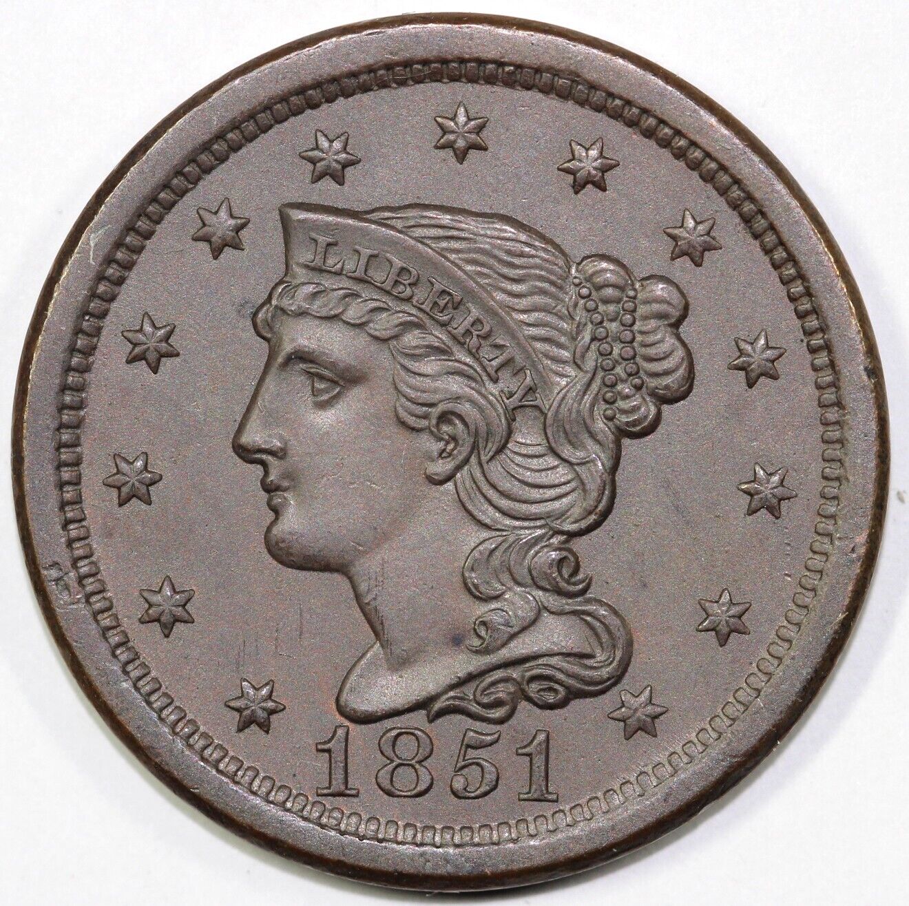 1851 1c N-38 Braided Hair Large Cent *E-MDS*