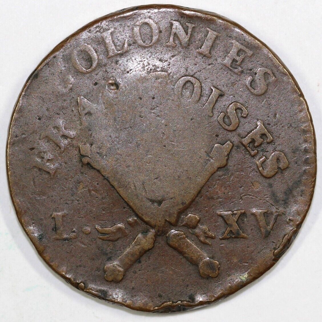 1767 1 Sou French Colonial Copper Coin *RF Counterstamp*