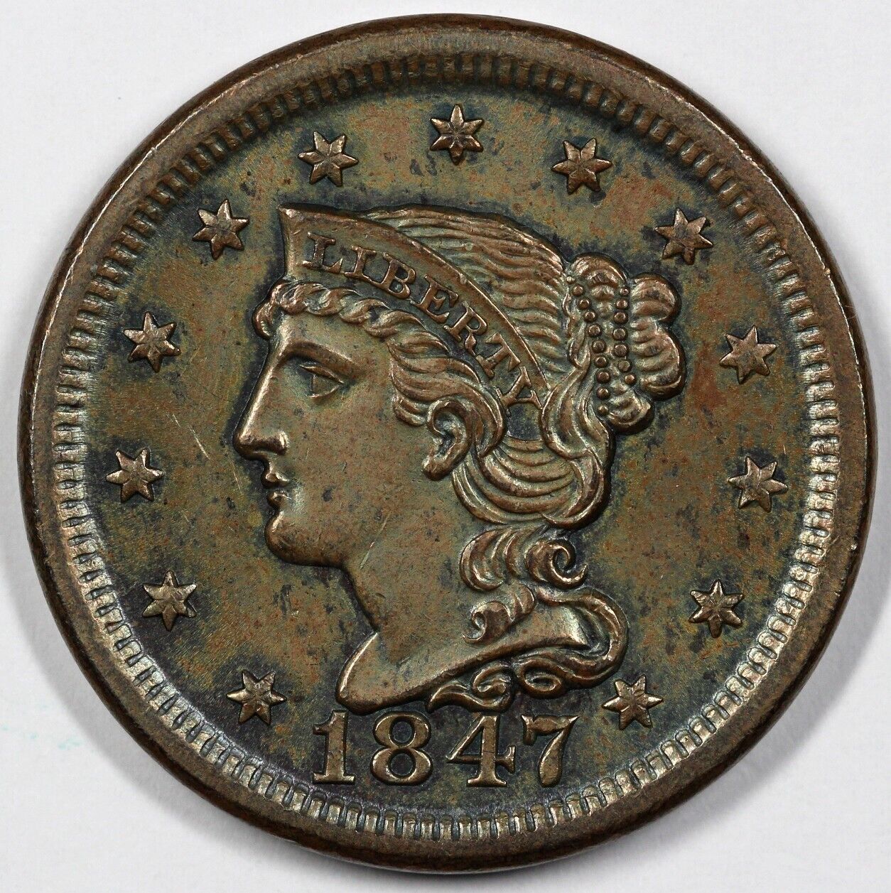 1847 1c N-14 Braided Hair Large Cent