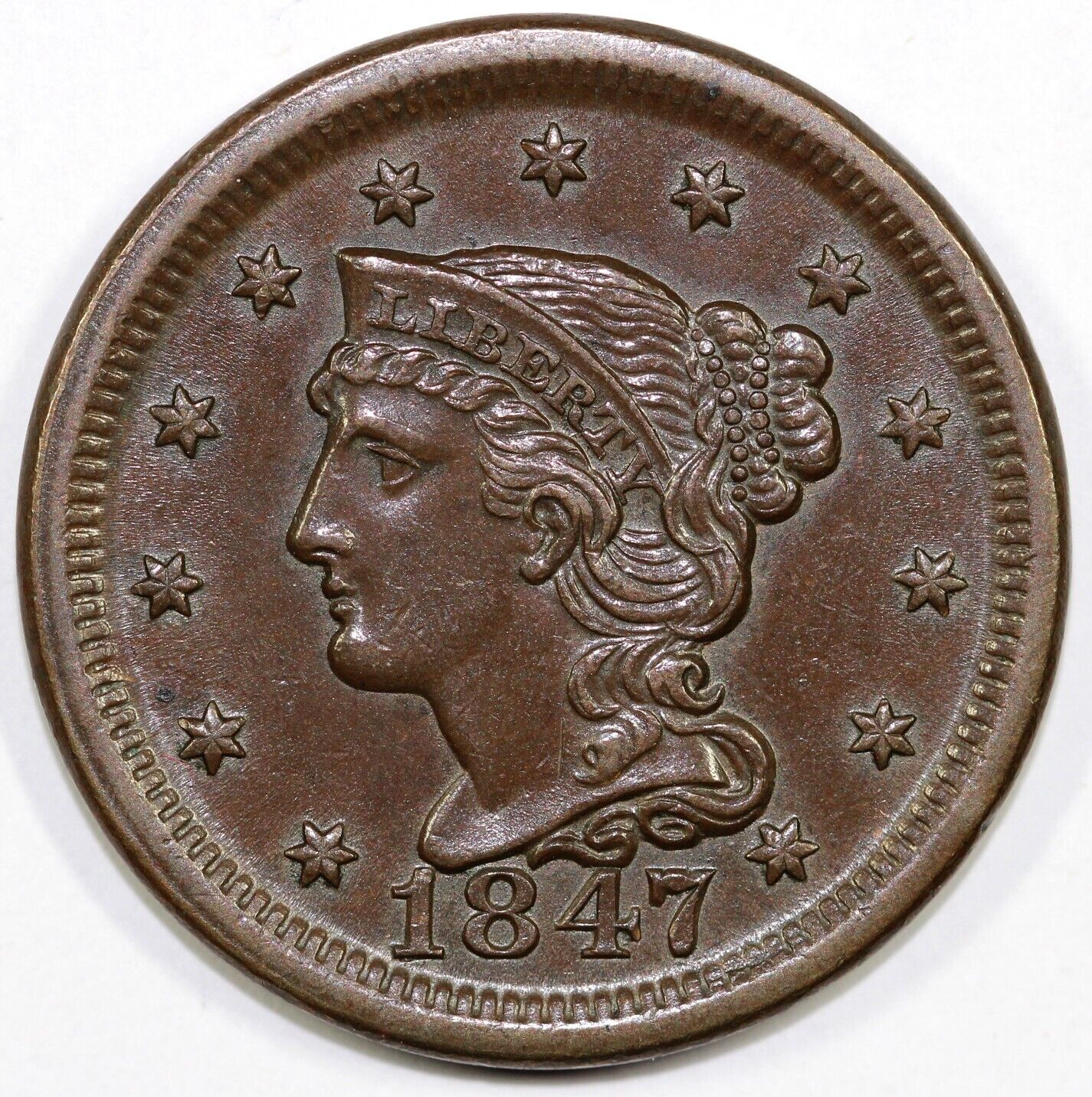 1847 1c N-14 Braided Hair Large Cent
