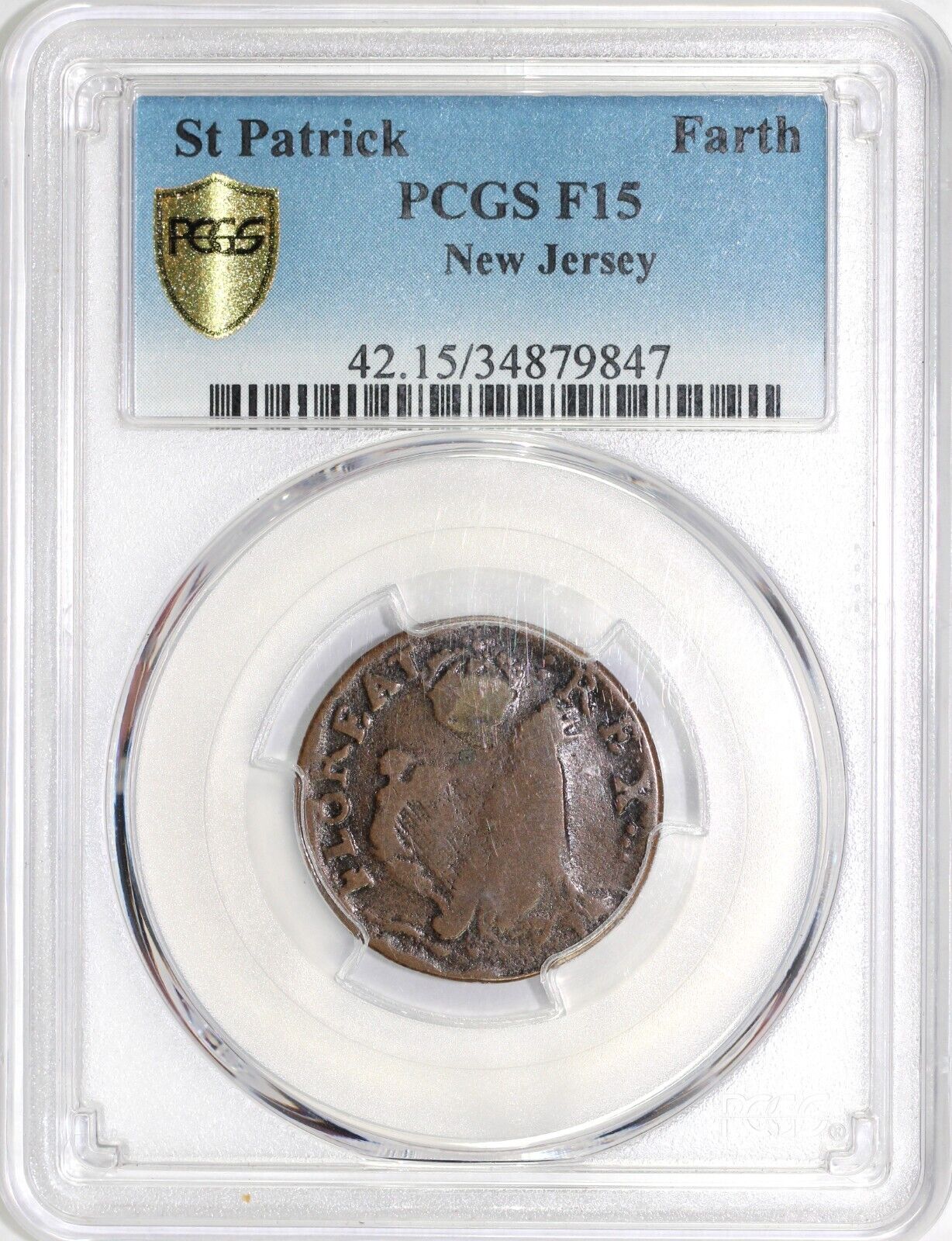 1667-69 New Jersey St. Patrick Farthing Breen 213a Griffee 42-5/5a PCGS F 15