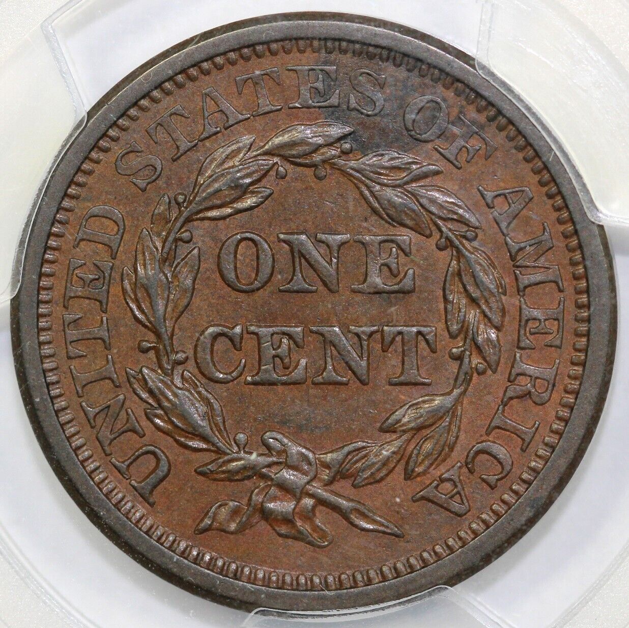 1844 1c Braided Hair Large Cent PCGS AU 58