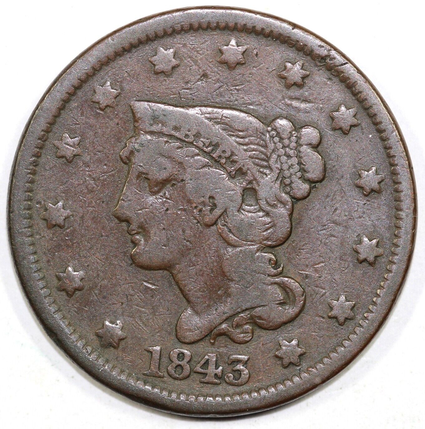 1843 1c Braided Hair Large Cent