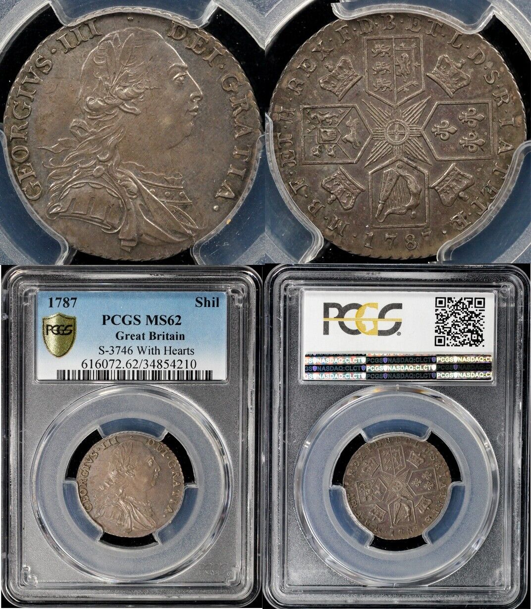1787 S-3746 With Hearts Great Britain Shilling PCGS MS 62
