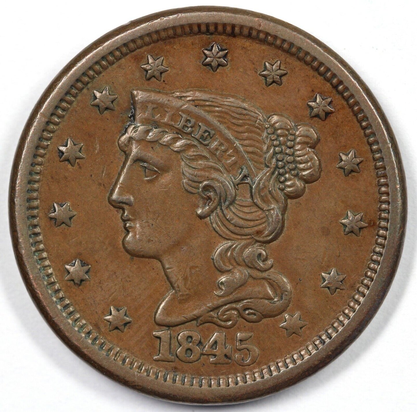 1845 1c N-4 Braided Hair Large Cent EX; 2010 PHILADELPHIA AMERICANA SALE