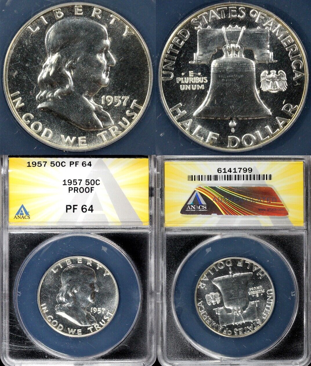1957 50c Proof Franklin Half Dollar ANACS PF 64