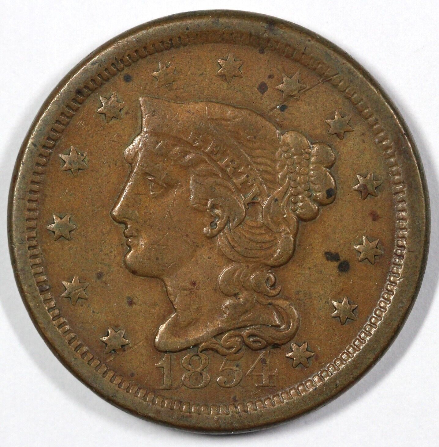 1854 1c Braided Hair Large Cent