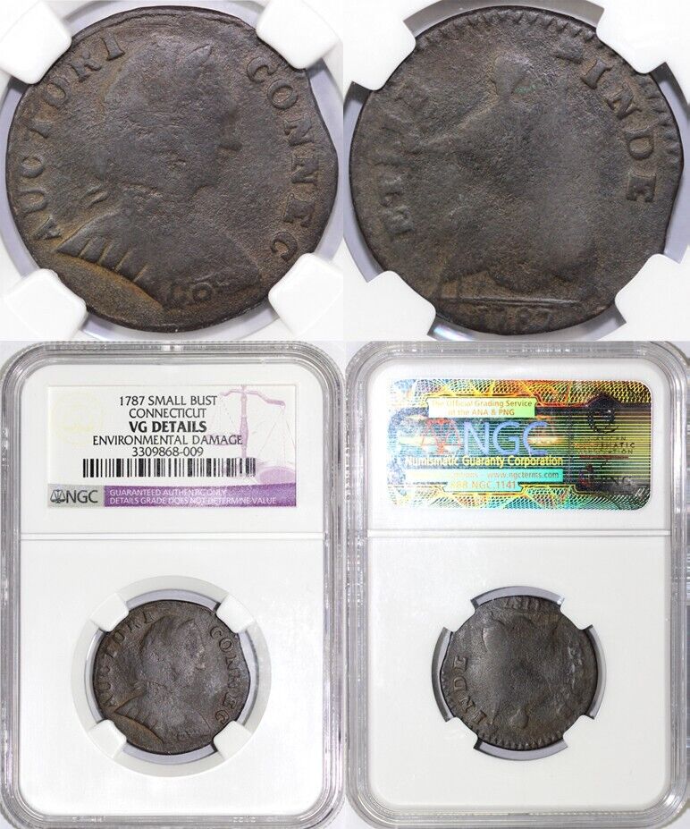 1787 Small Head Connecticut Colonial Copper NGC VG DETAILS ENV DAMAGE