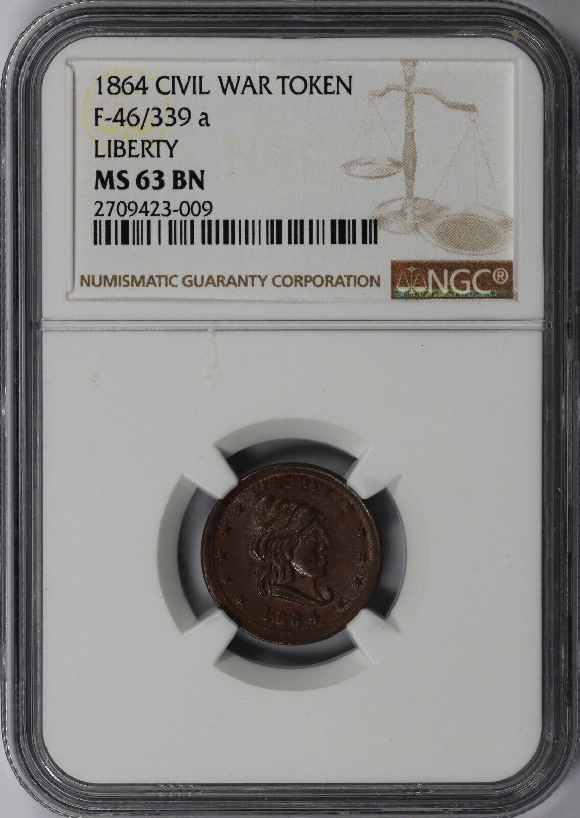 1864 CWT F-46/339a Liberty Patriot Civil War Token