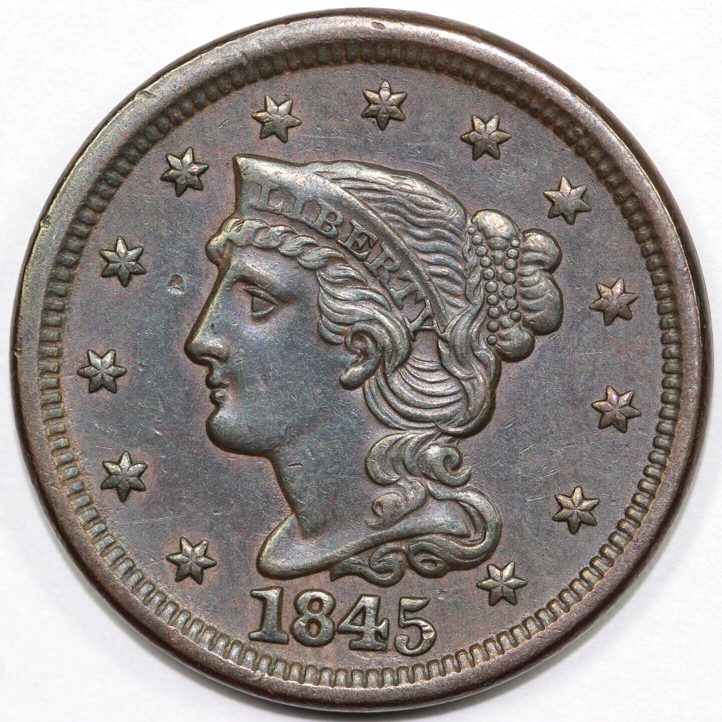 1845 1c N-15 Braided Hair Large Cent *Late Die State*