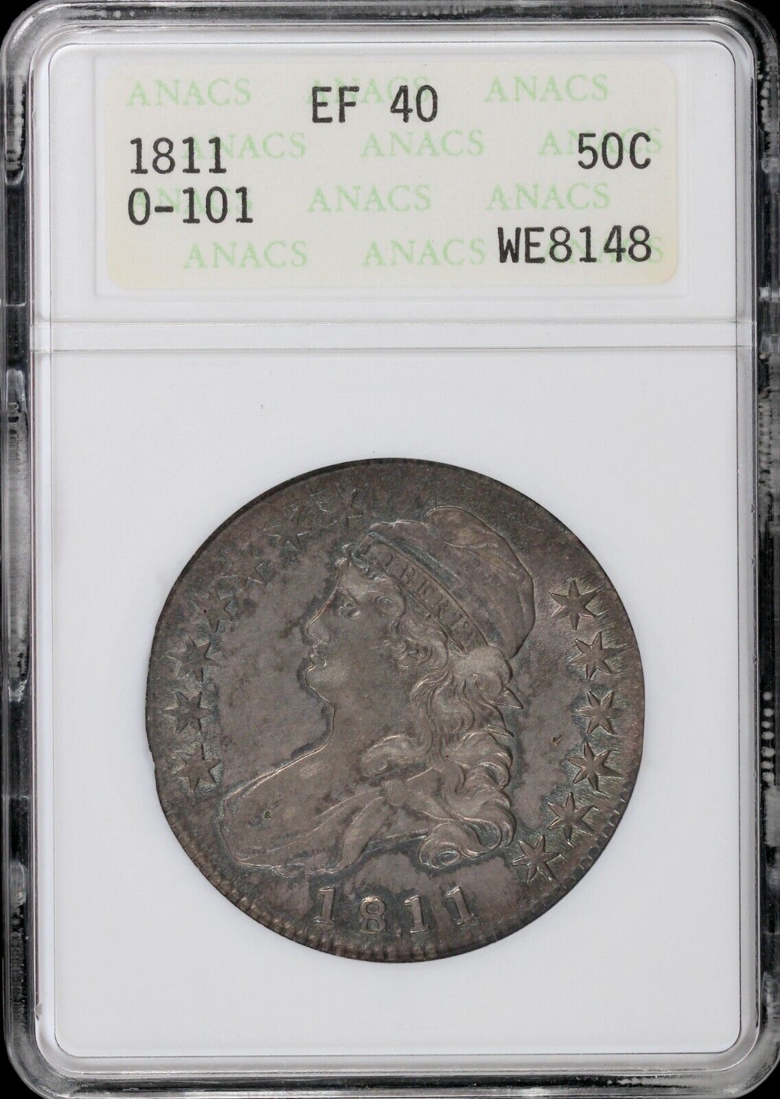 1811 50c O-101 Capped Bust Half Dollar ANACS EF 40