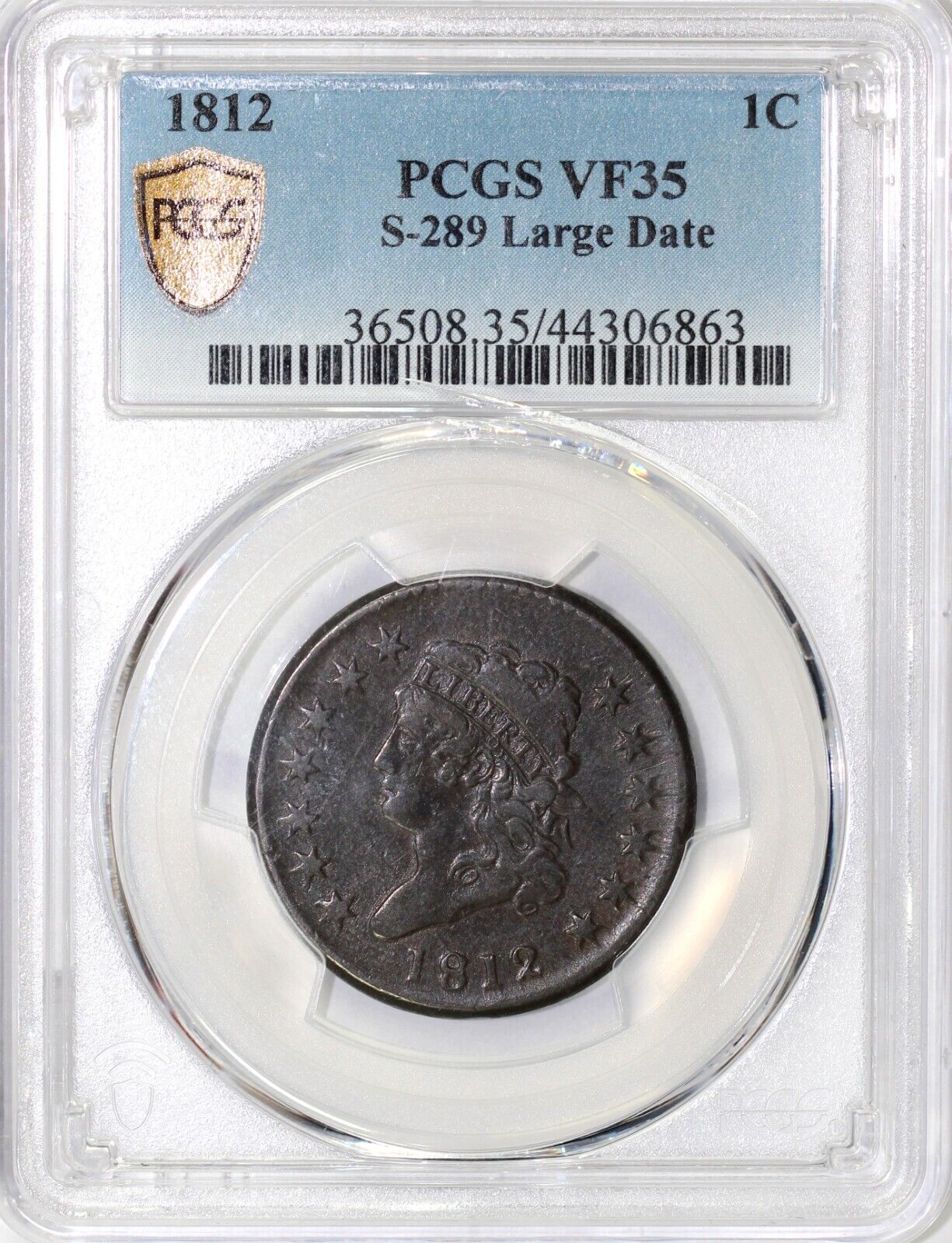 1812 1c S-289 Large Date Classic Head Large Cent PCGS VF 35