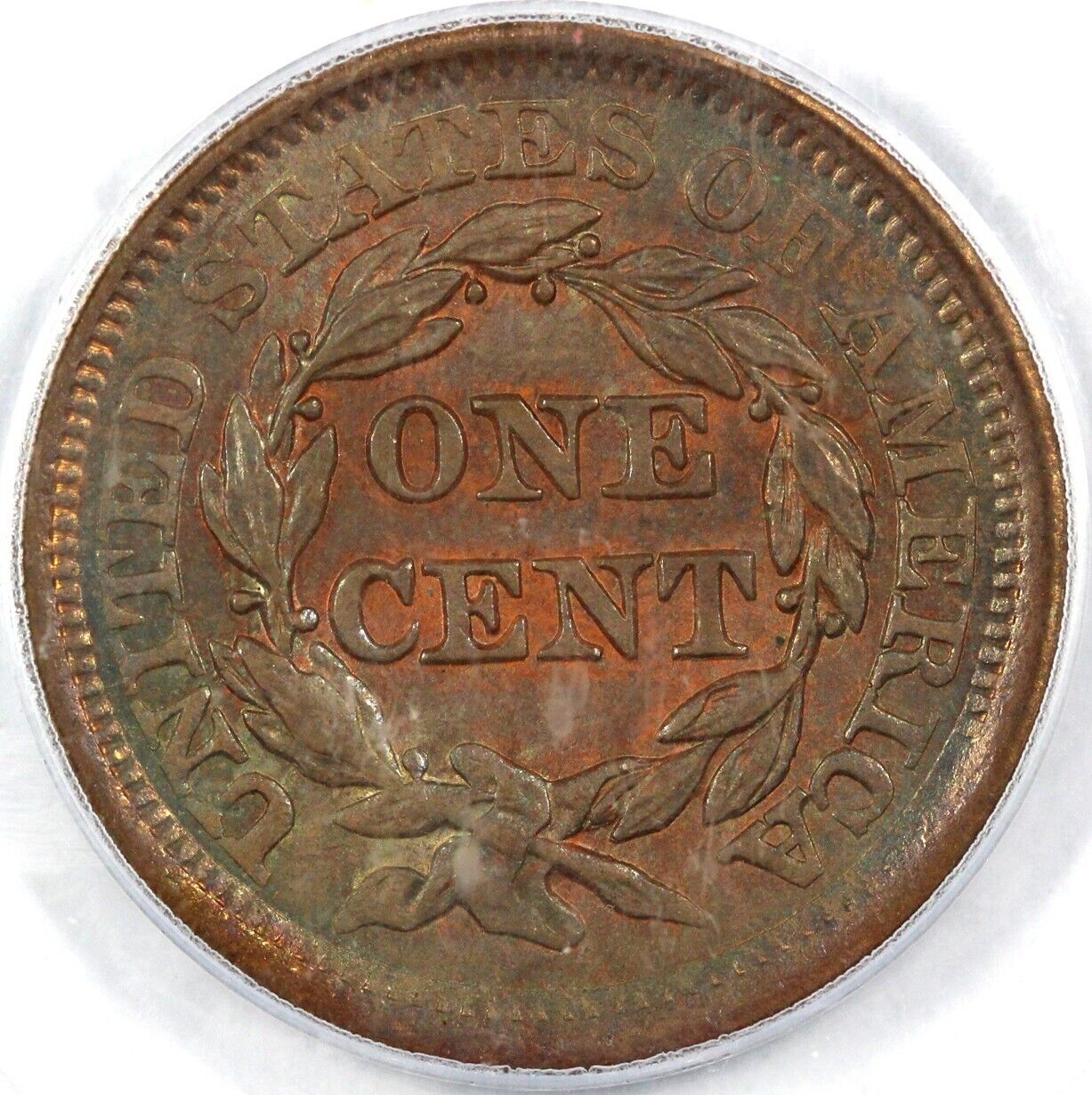 1856 1c Slanted 5 Braided Hair Large Cent PCGS MS 64 RB