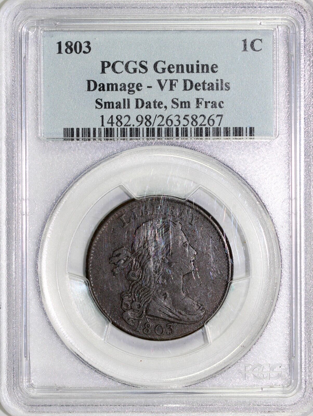 1803 1c S-263 Small Date and Frac Draped Bust Large Cent PCGS VF DETAILS