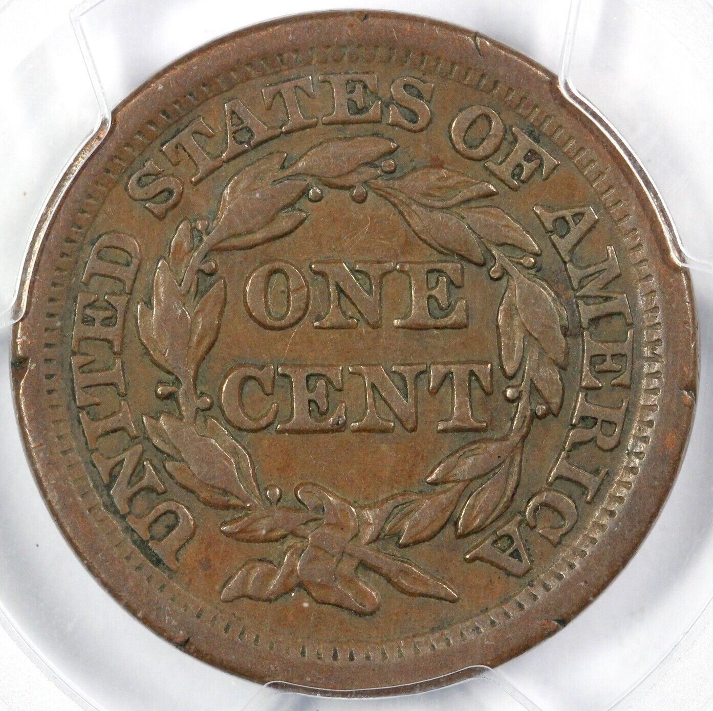 1853 1c N-35 Braided Hair Large Cent PCGS XF DETAILS RIM DAMAGE