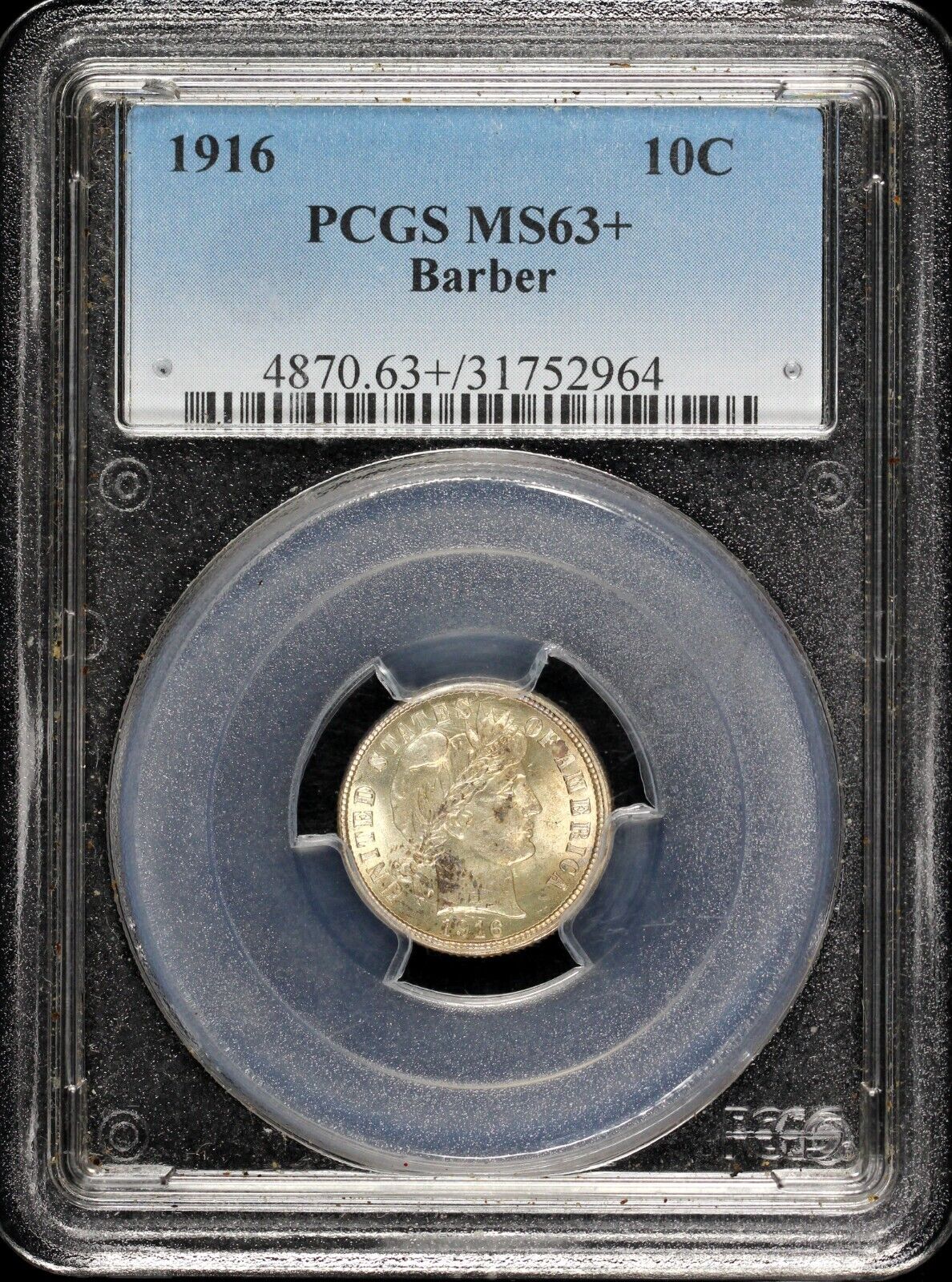 1916 10c Barber Dime PCGS MS 63+