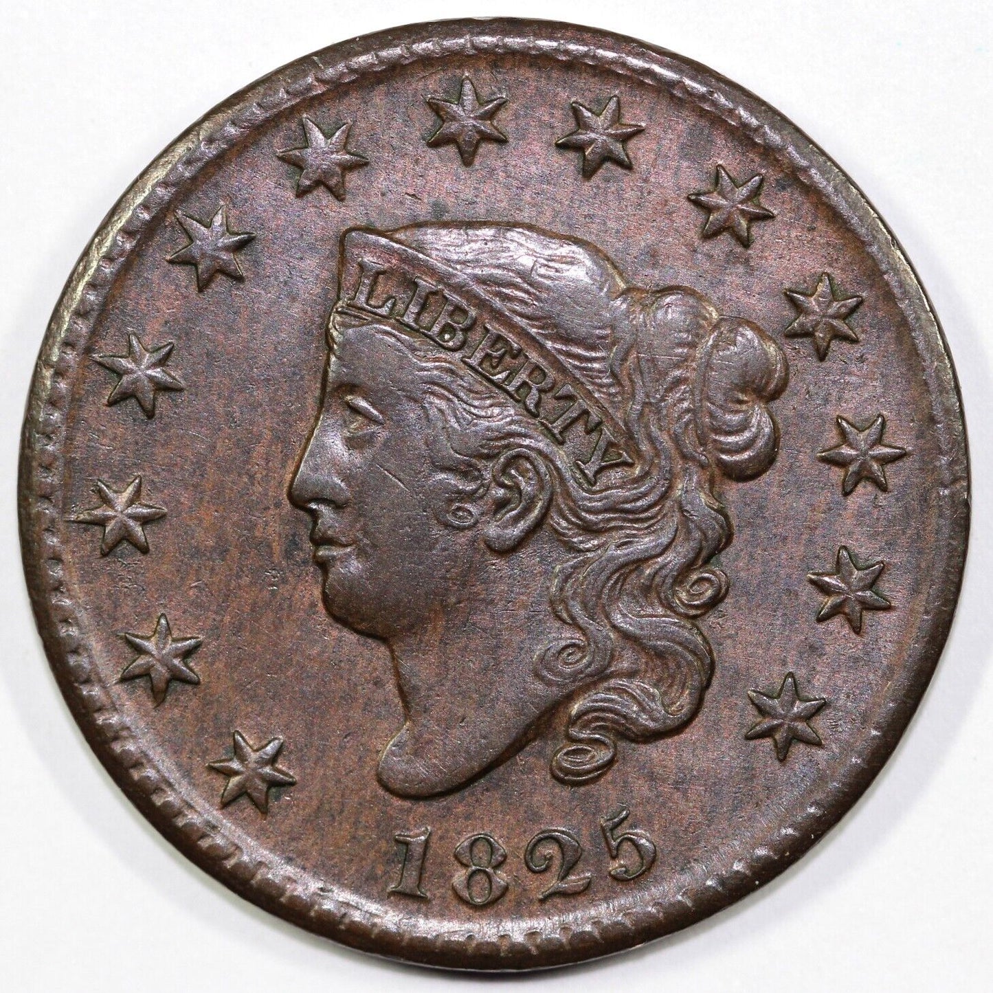 1825 1c N-9 Matron Head Large Cent W/ Old PCGS AU detail tag