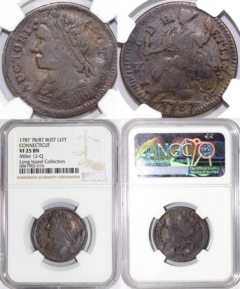 1787 1c 78/87 Bust Left Connecticut Colonial Coin NGC VF 25
