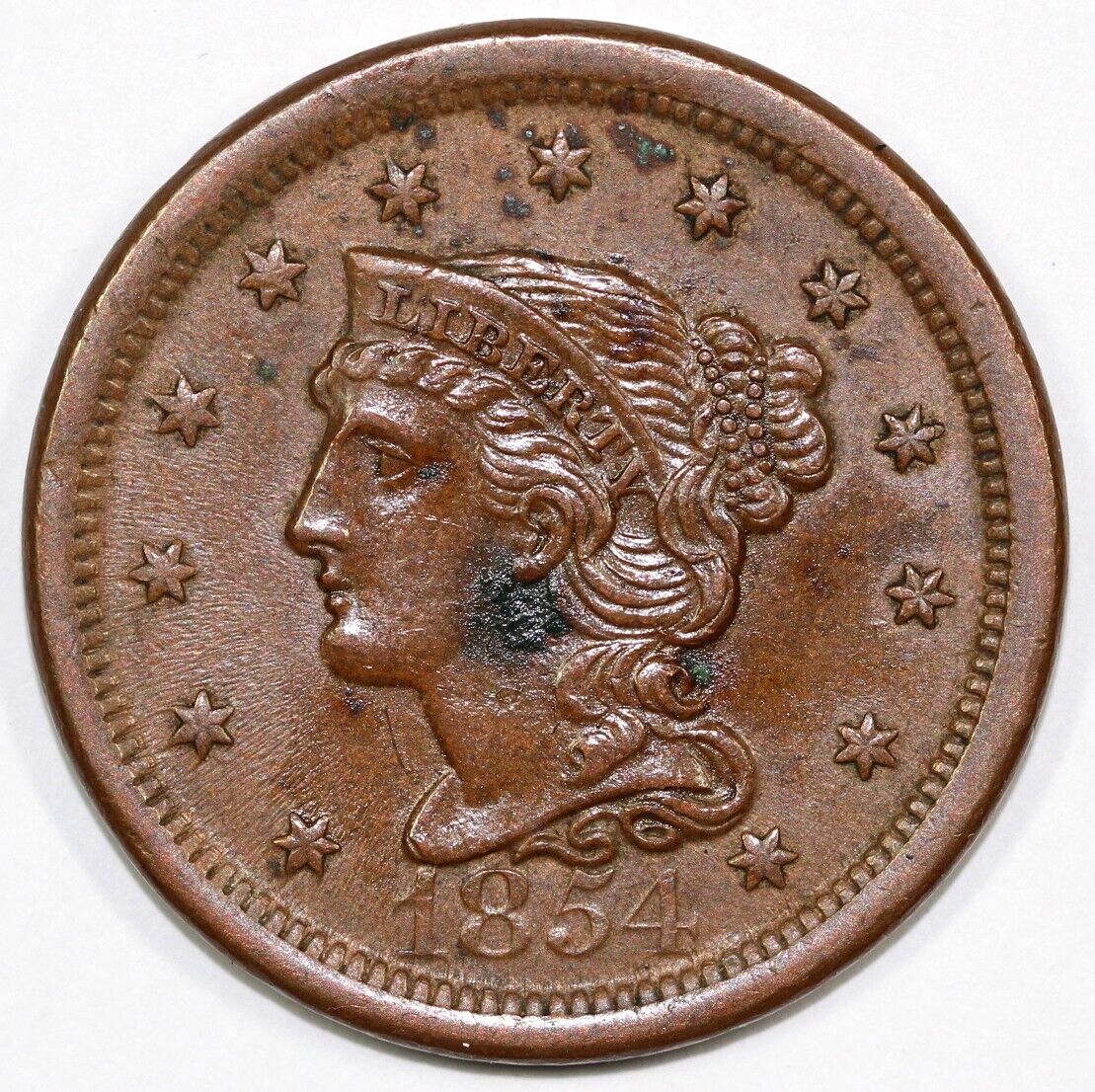 1854 1c Braided Hair Large Cent