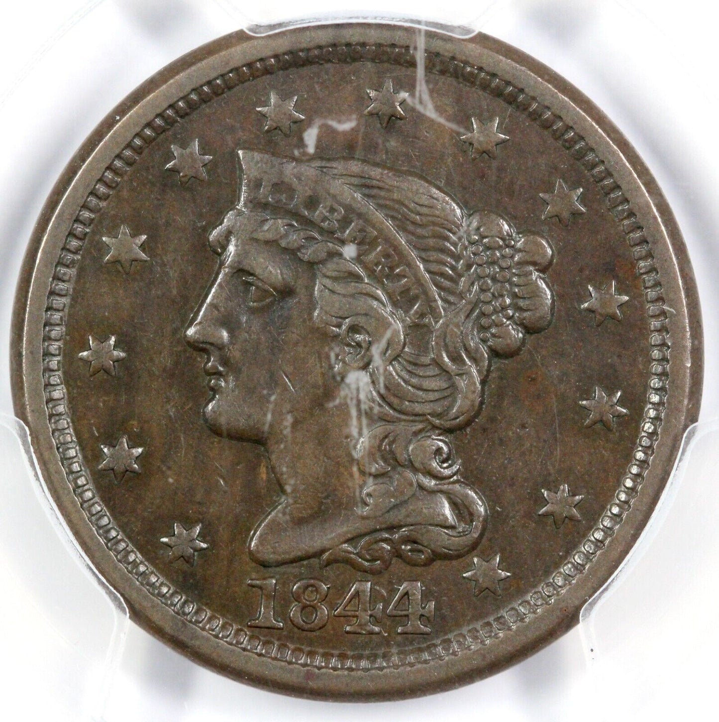 1844/81 1c N-2 Braided Hair Large Cent PCGS XF 40