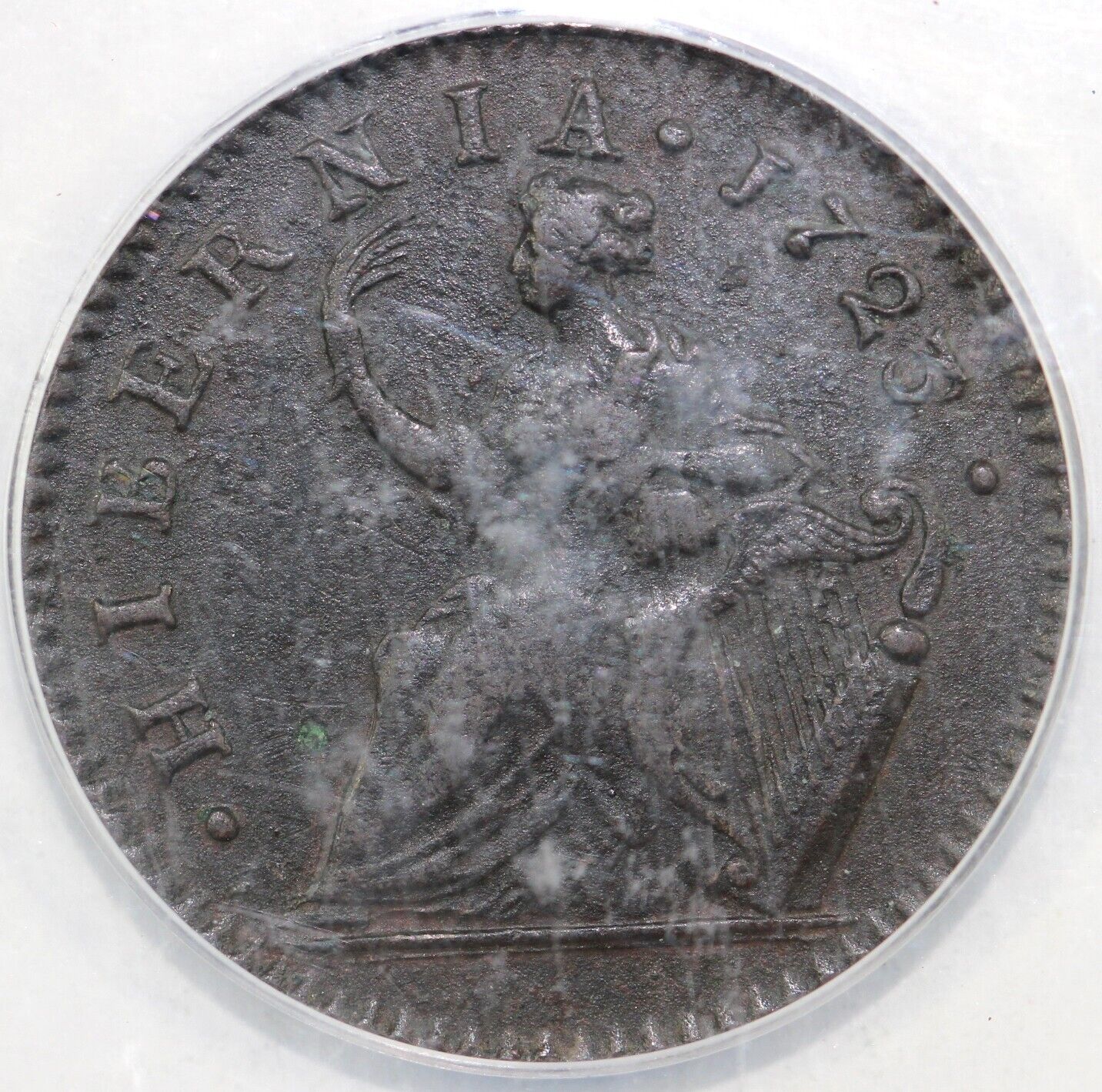 1723 1/2p W-12850 Woods Hibernia Colonial Half Penny ANACS VF 30