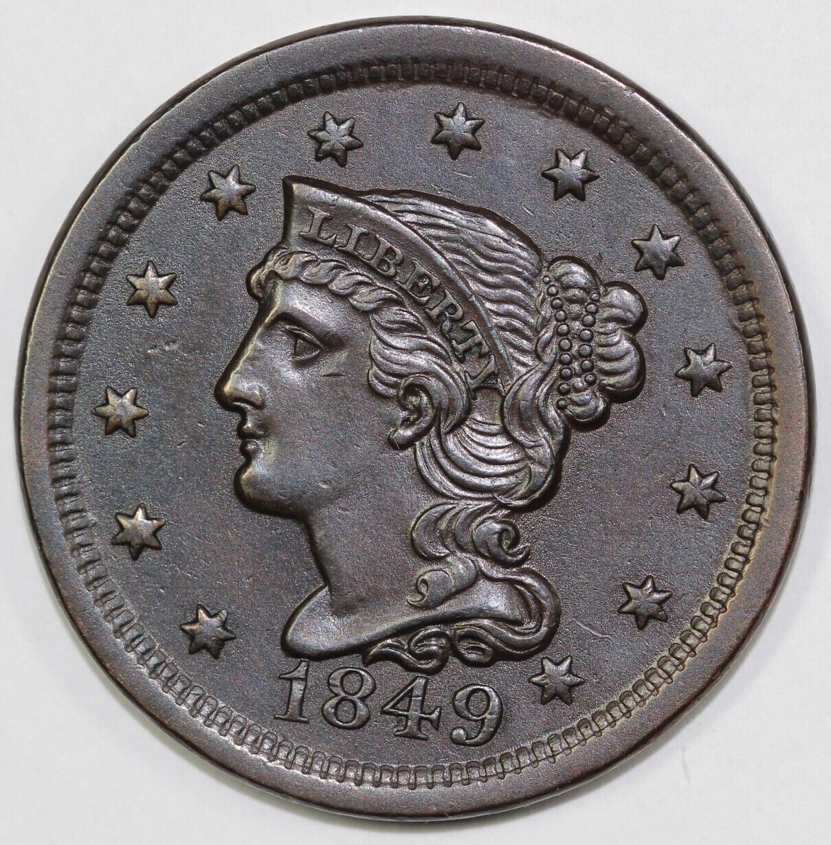1849 1c N-2 Braided Hair Large Cent *EX; 2014 EAC Sale*