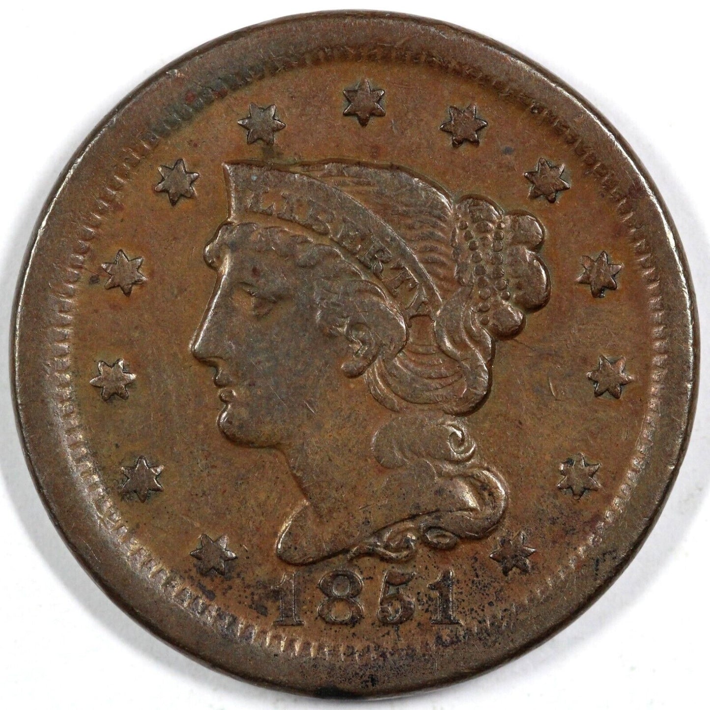 1851 1c N-27 Braided Hair Large Cent