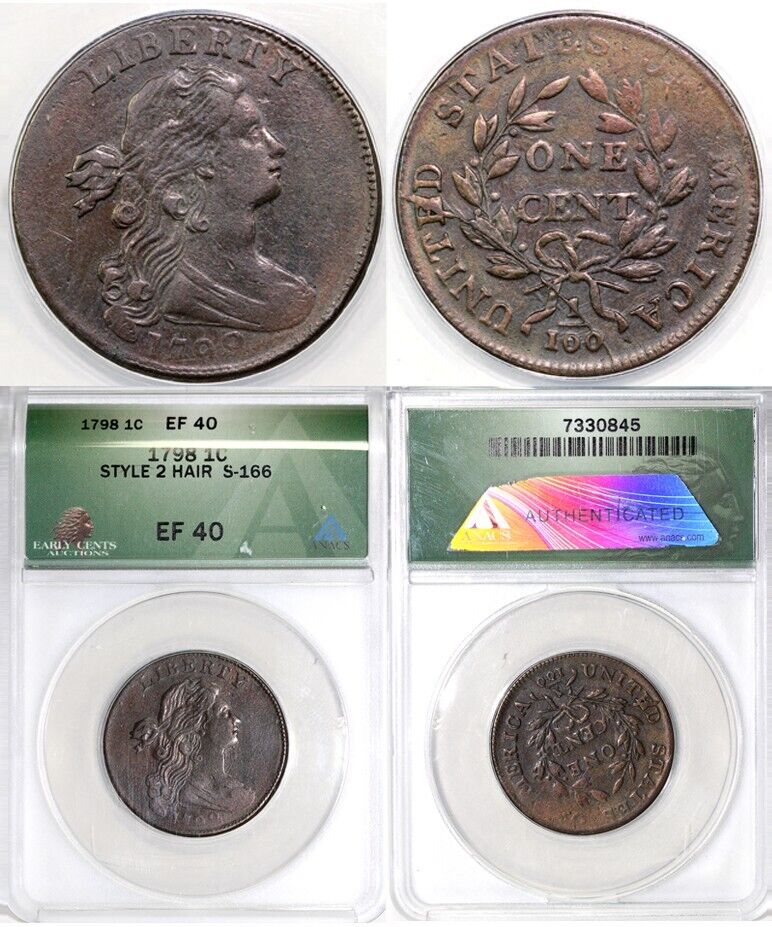 1798 1c S-166 2nd Hairstyle ANACS EF 40