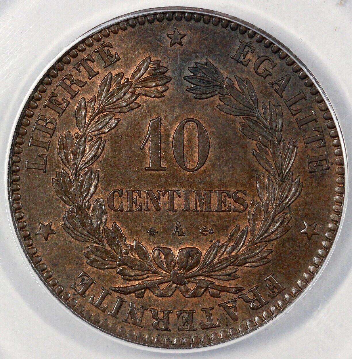1870-A 10c Republic of France 10 Centimes ANACS MS 60 BN