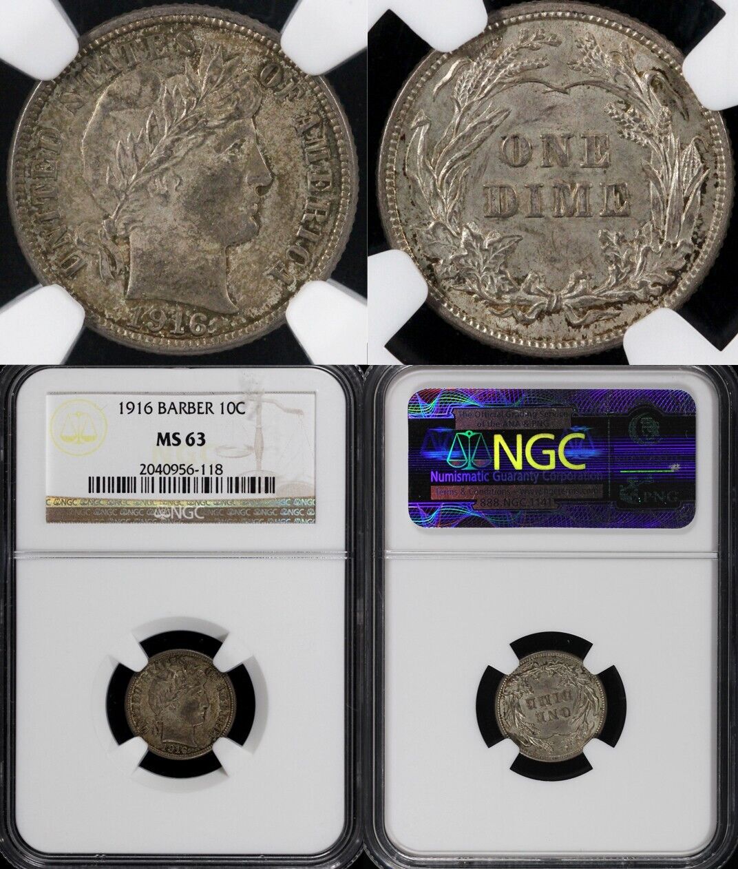 1916 10c Barber Dime NGC MS 63