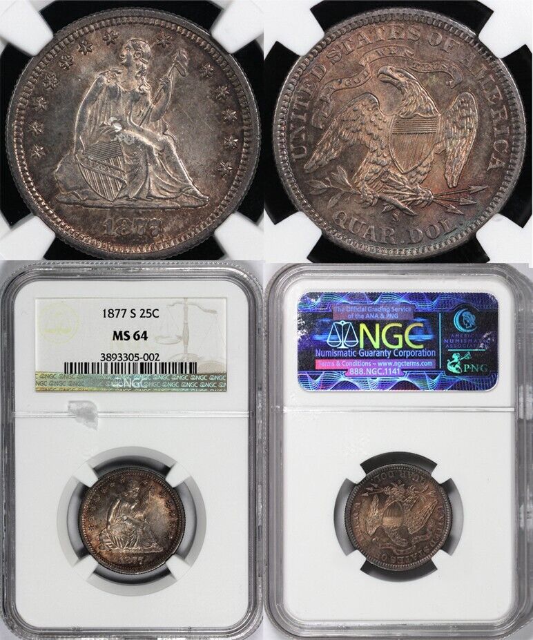 1877-S 25c Seated Liberty Quarter NGC MS 64