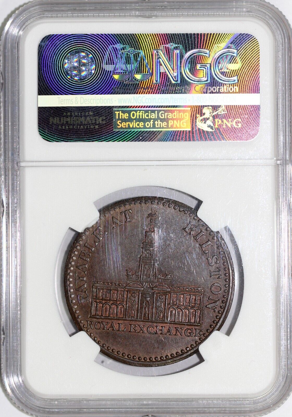 1811 1c Great Britain W-133 Bilston-Royal Exchange Penny NGC MS 61 *Clashed Dies
