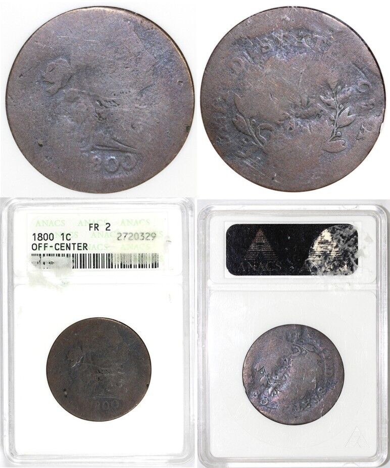 1800 1c Off Center Draped Bust Large Cent ANACS Fair 2