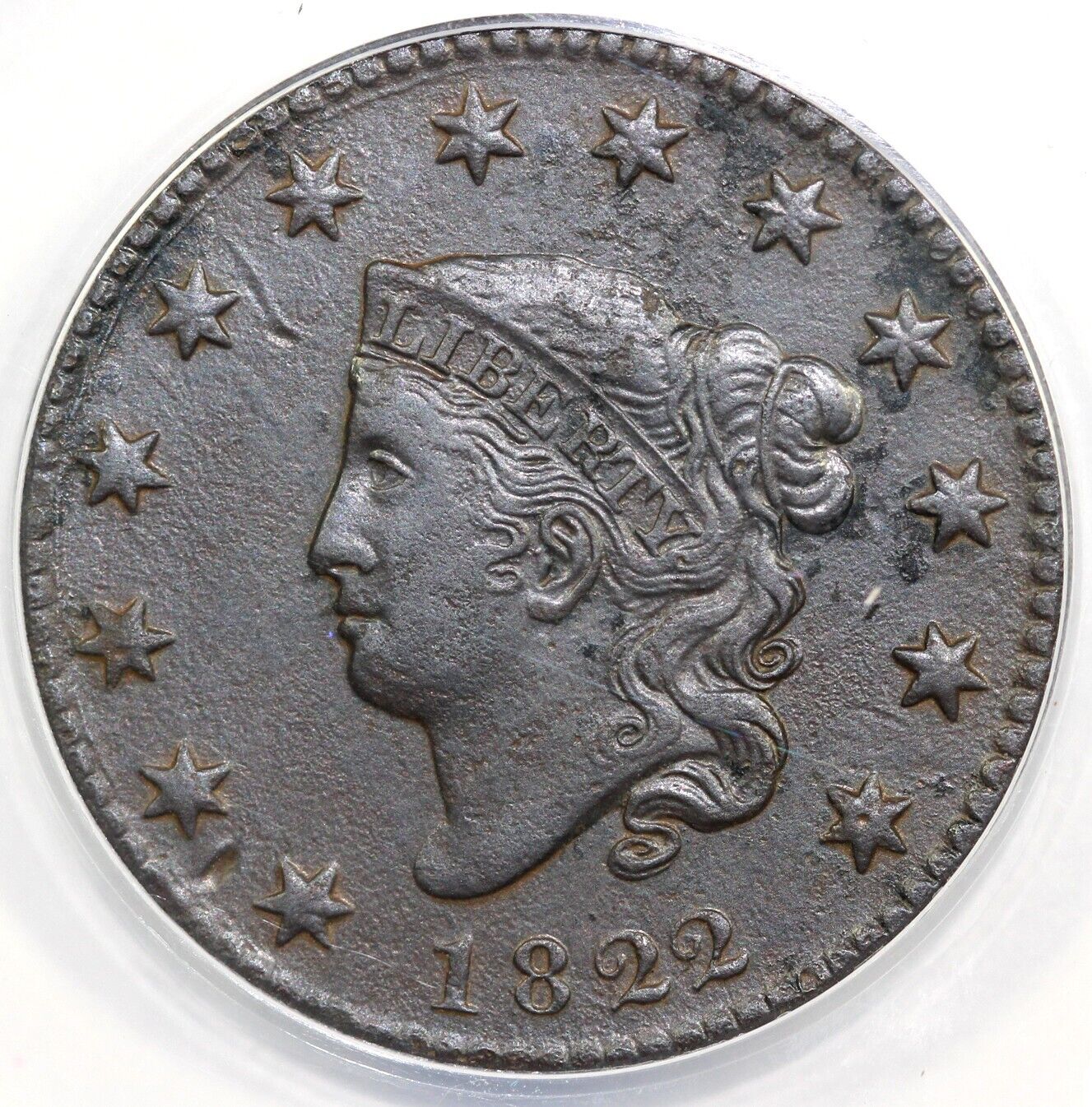 1822 1c Matron Head Large Cent ANACS EF 40 DETAILS CORRODED