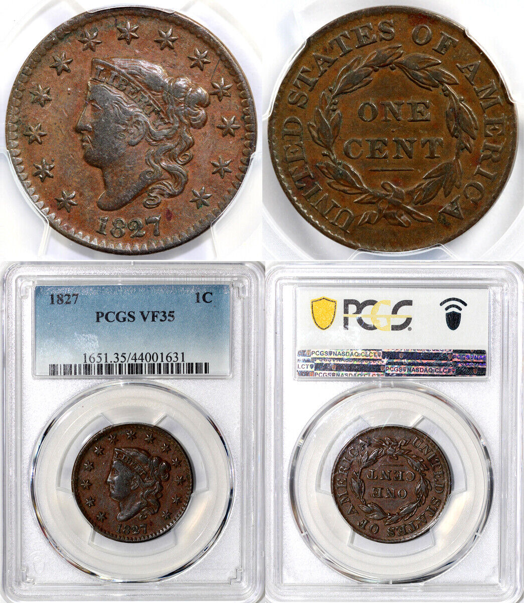 1827 1c Coronet or Matron Head Large Cent PCGS VF 35