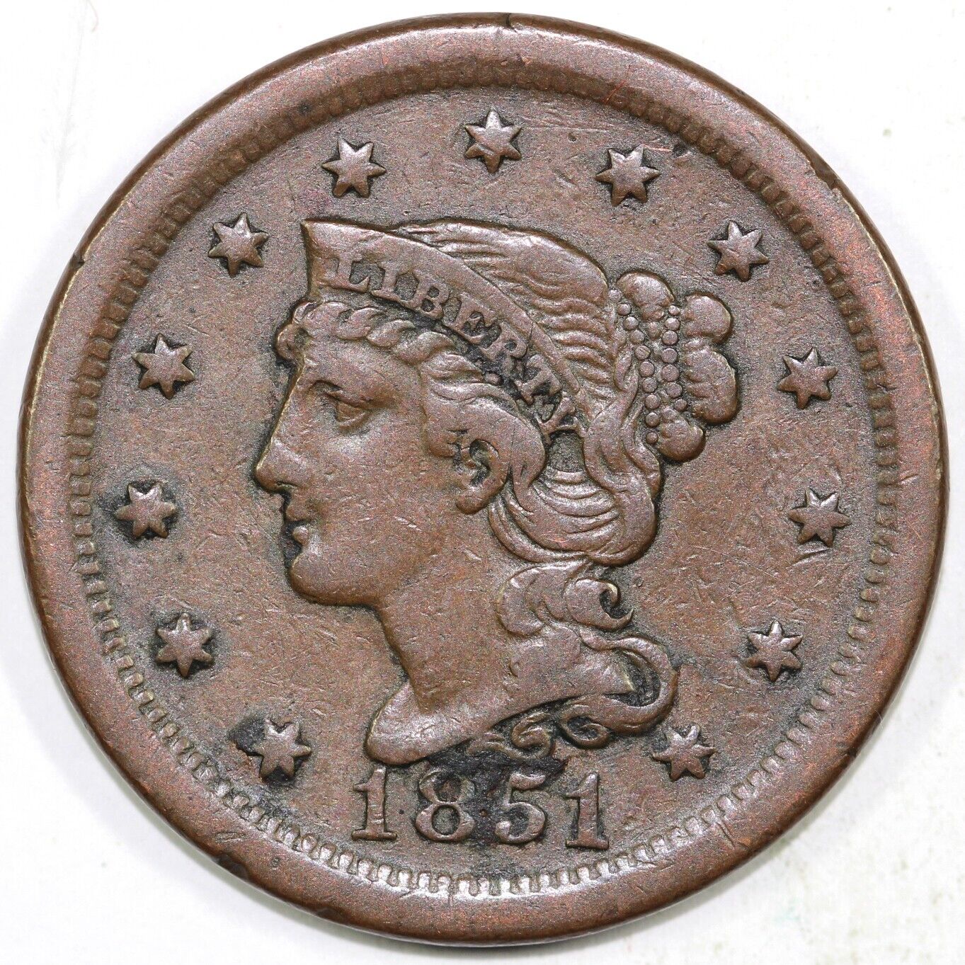 1851 1c N-1 Braided Hair Large Cent