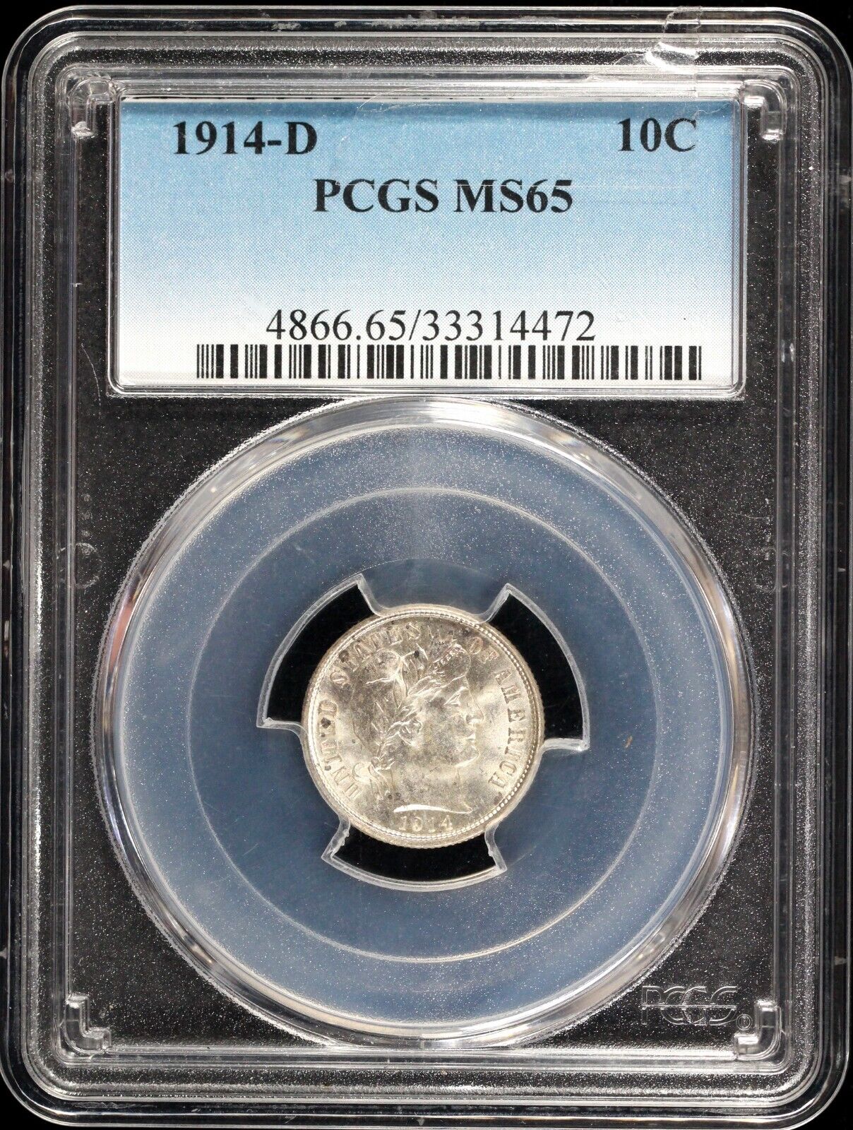 1914-D 10c Barber Dime PCGS MS 65