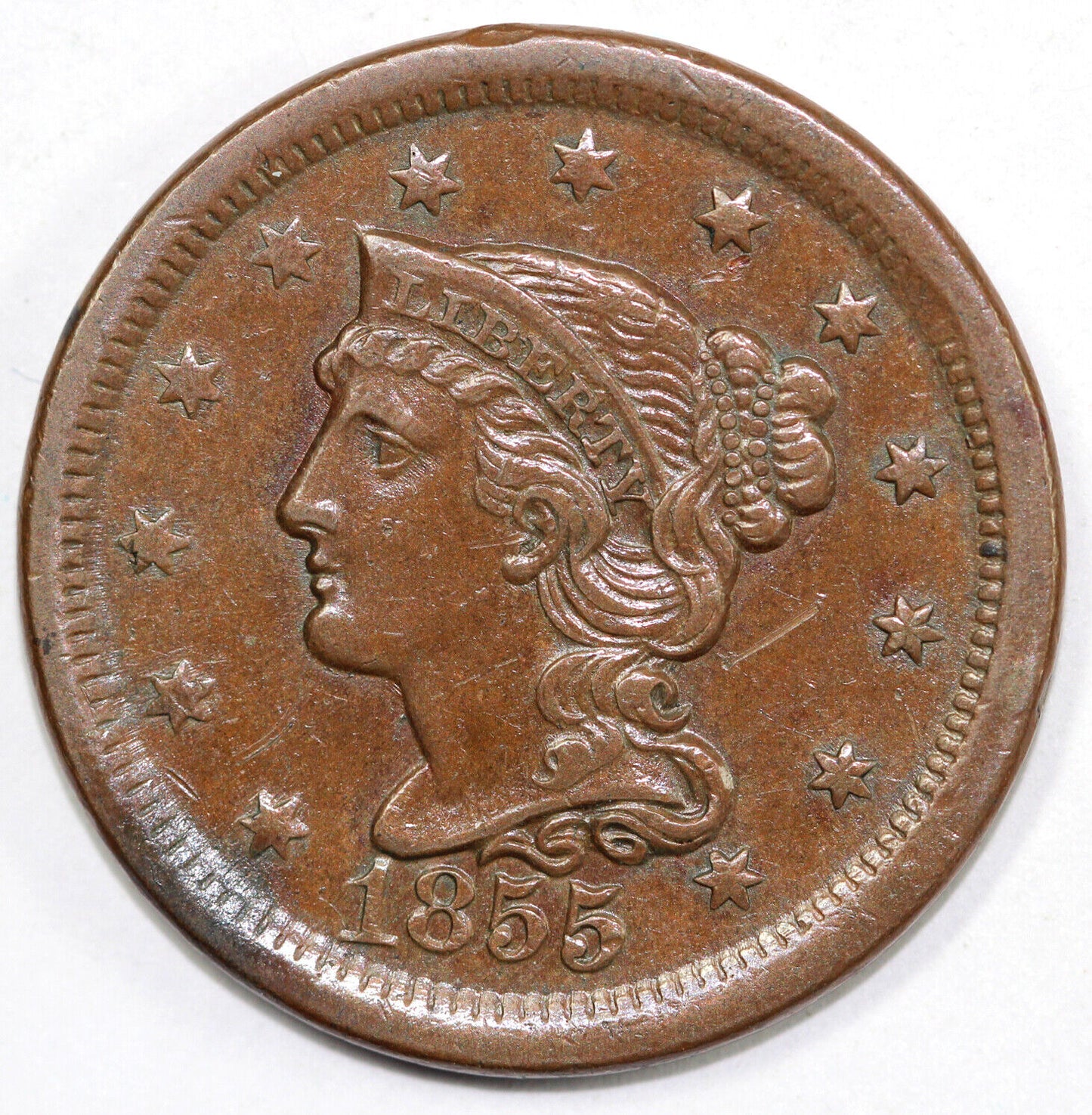 1855 1c N-4 Braided Hair Large Cent