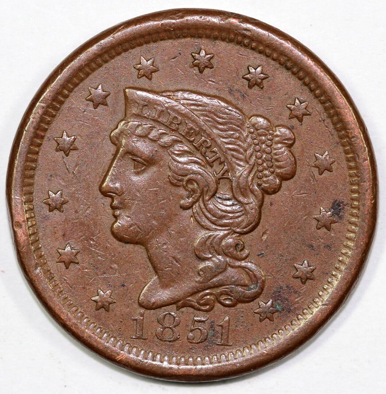 1851 1c N-22 Braided Hair Large Cent