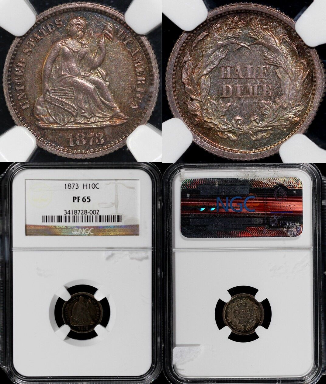 1873 H10c Proof Seated Liberty Half Dime NGC PF 65