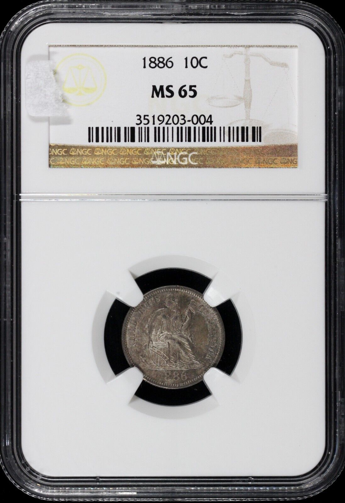 1886 10c Seated Liberty Dime NGC MS 65