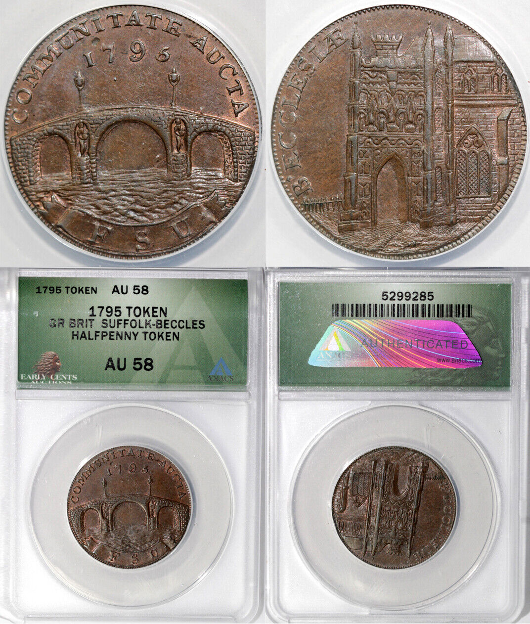 1795 1/2p Great Britain Suffolk-Beccles Conder Token ANACS AU 58