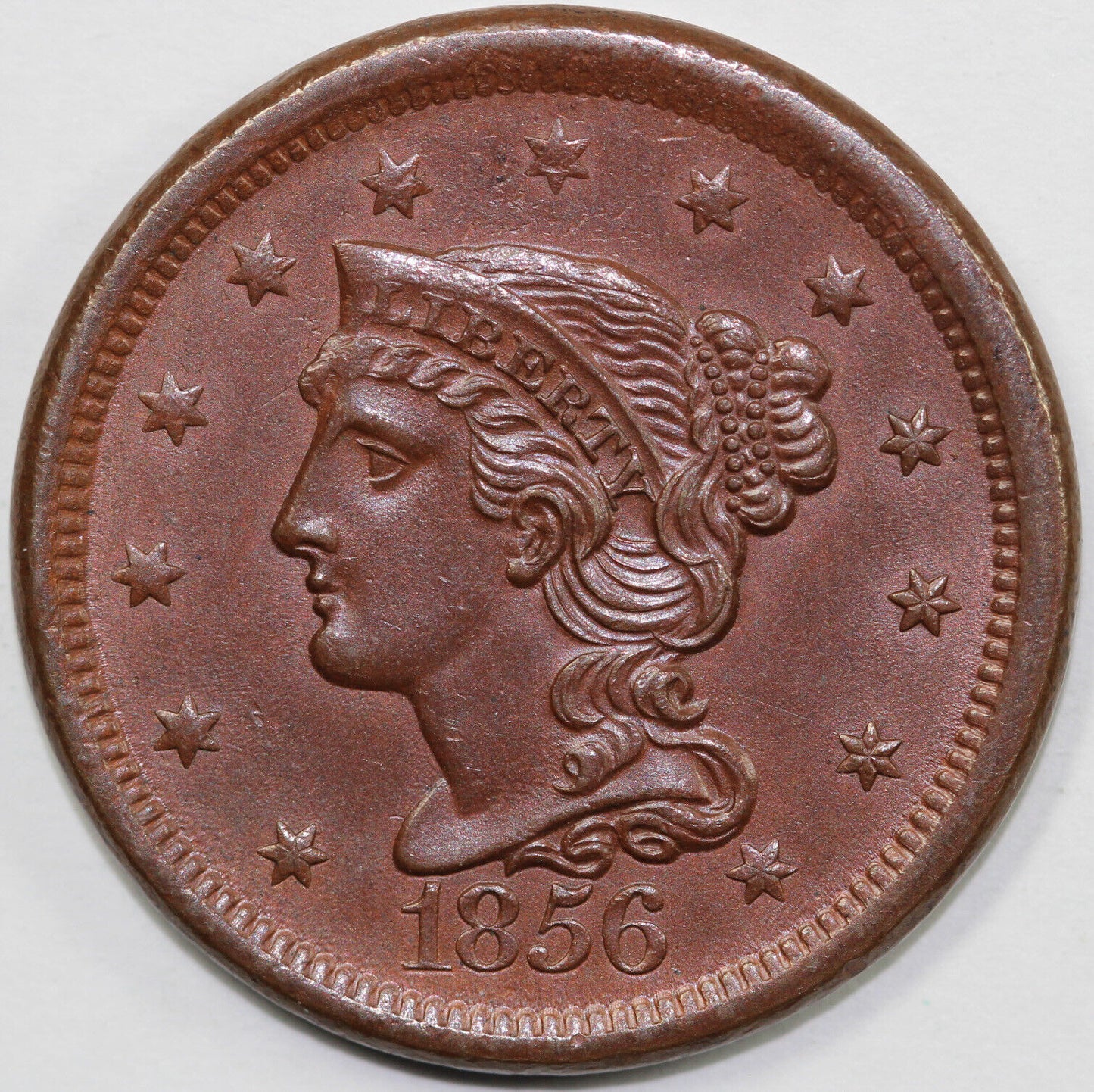 1856 1c N-14 Italic 56 Braided Hair Large Cent