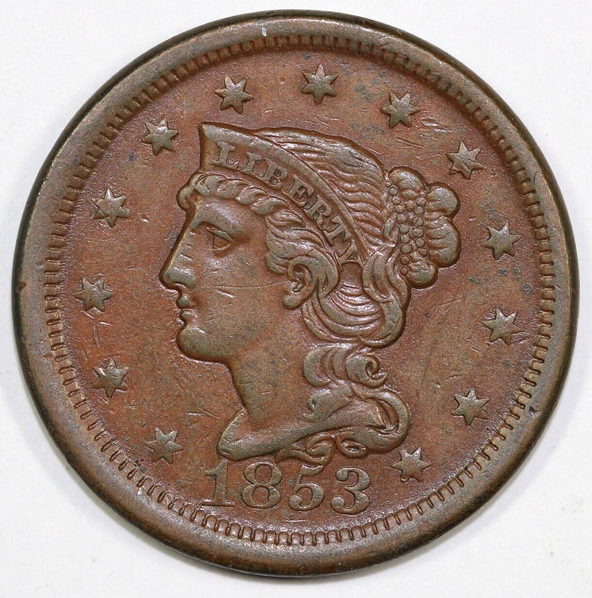 1853 1c N-25 Braided Hair Large Cent