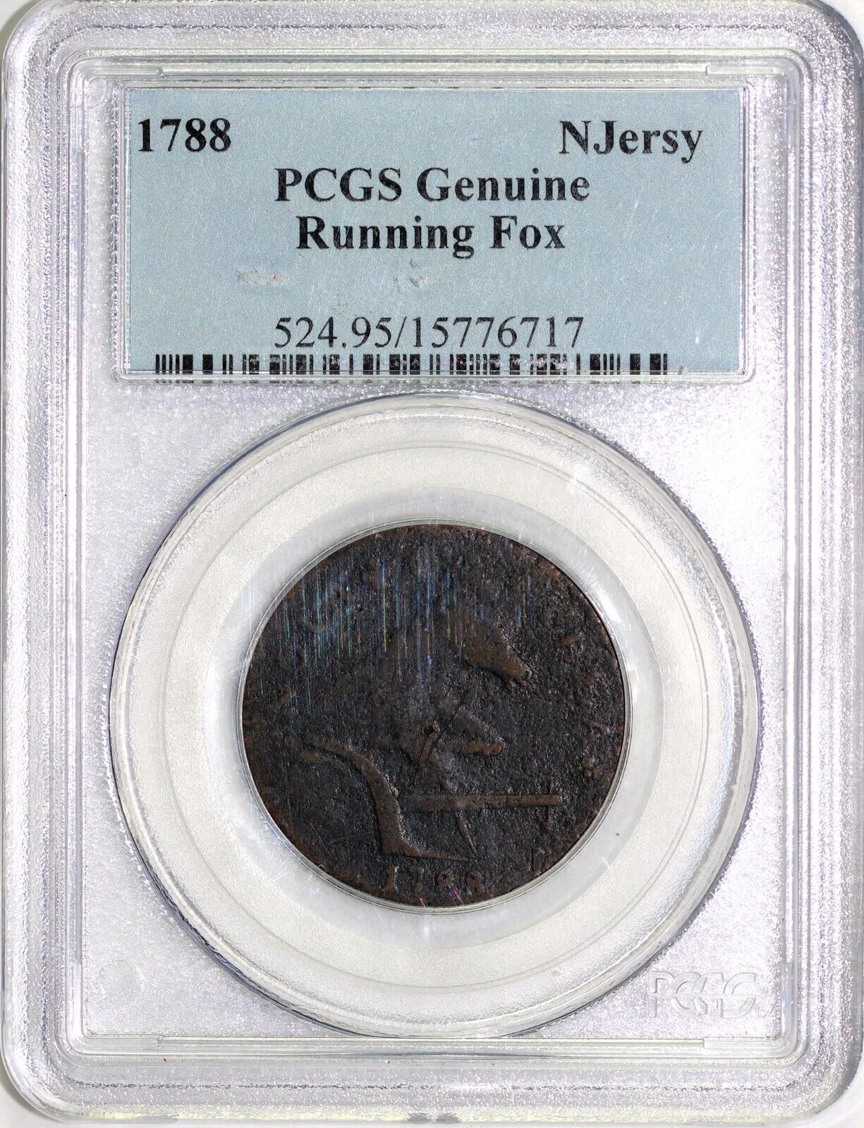 1788 1c Running Fox New Jersey Colonial Coin PCGS GENUINE